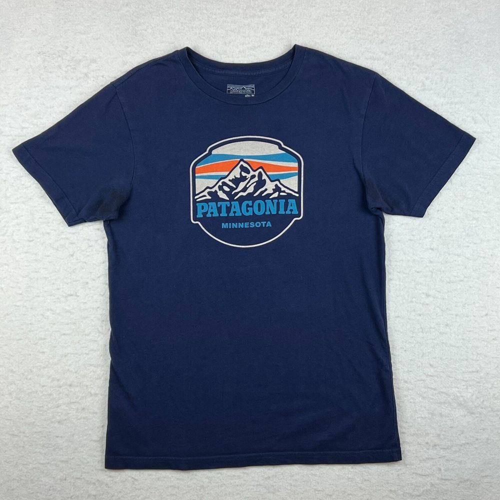 Mens Patagonia Minnesota Blue Short Sleeve Graphic T-Shirt Size Small Slim Fit